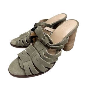 Crevo Hazelle Block Heel Mules Size 7.5 Sage‎ Slip On Leather Suede Sandal